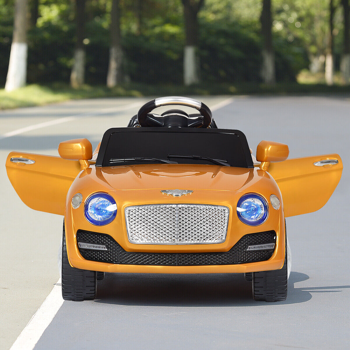 Gold 6V Kids Ride On Car with RC Remote Control, MP3 Player, and Opening Doors