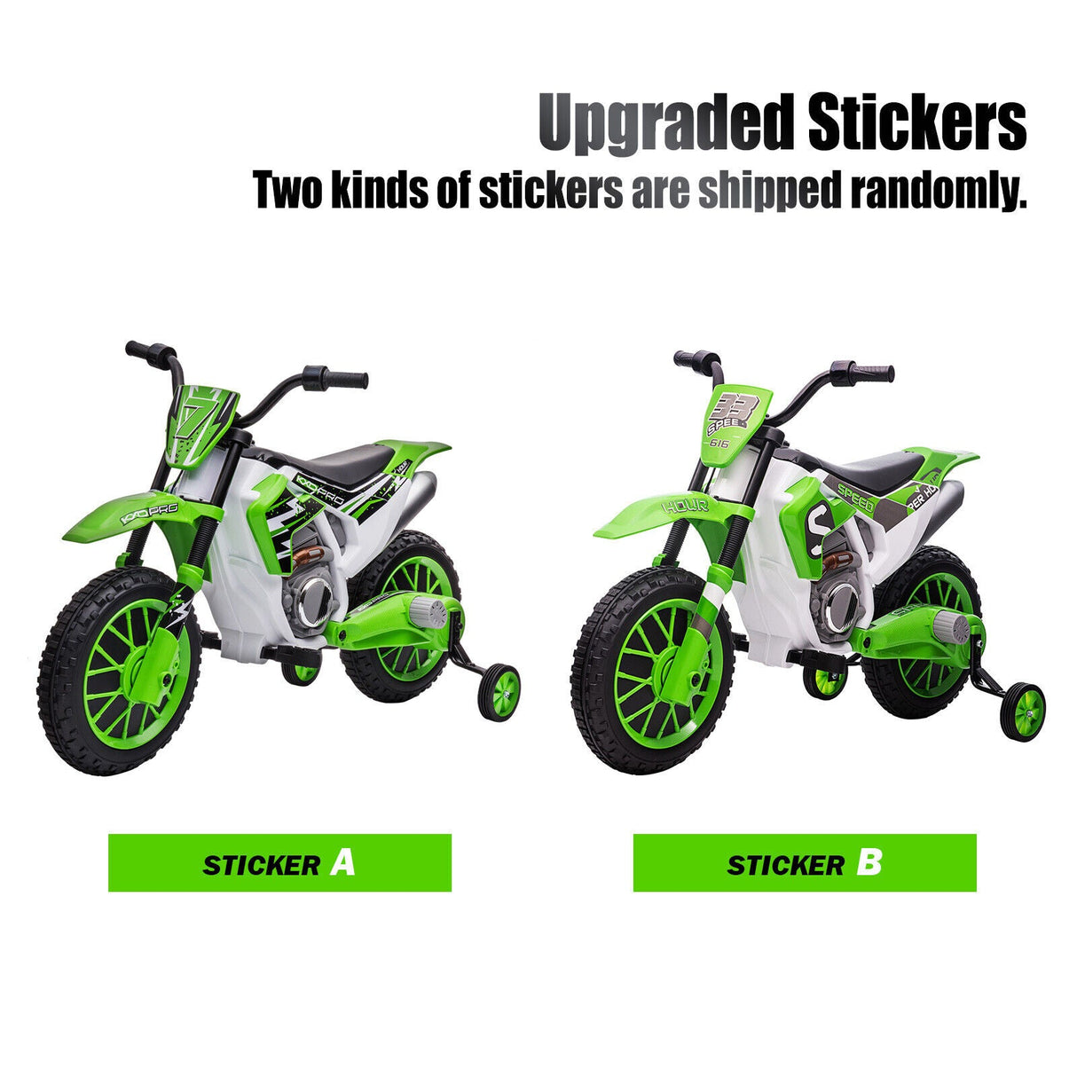 Green 12V Electric Kids Ride-On Motorcycle with Training Wheels
