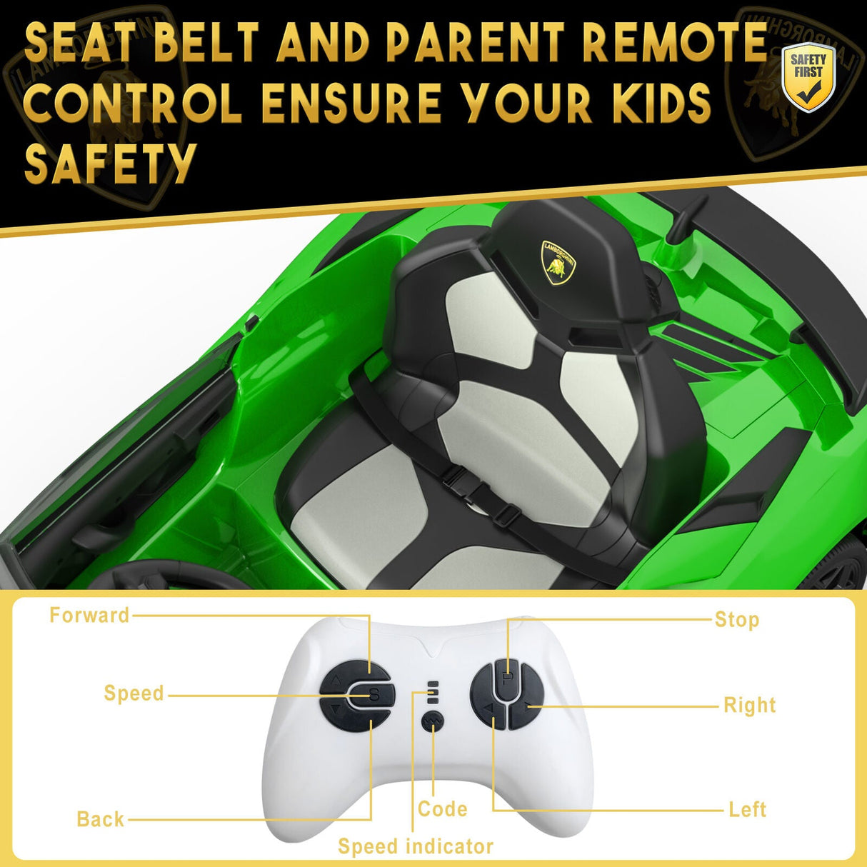 Green 12V Electric Ride On Car for Kids with Remote Control and Rechargeable Battery
