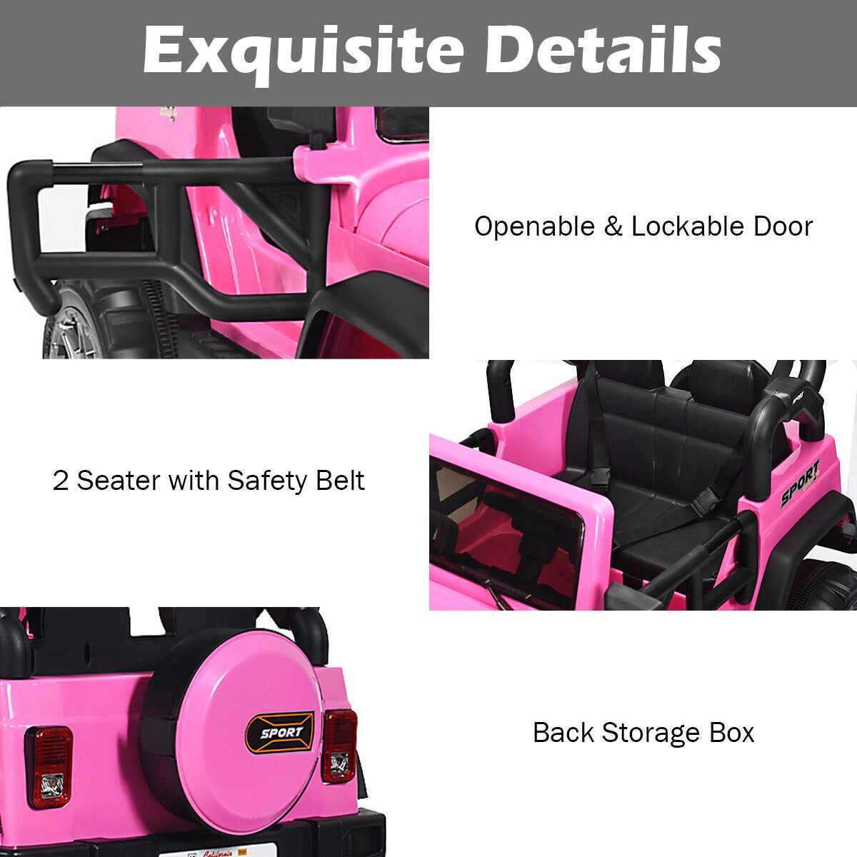 HoneyJoy 12V Kids Ride On Truck with Remote Control and Storage - Pink