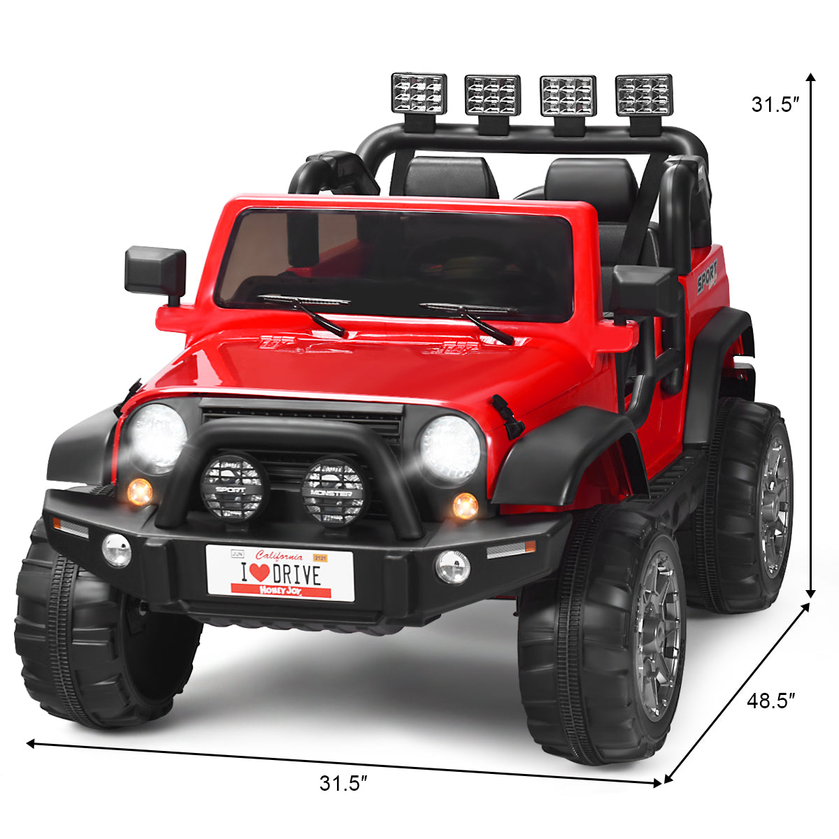 HoneyJoy 2 Seater Ride On Truck for Kids - 12V RC Electric Vehicle with Storage