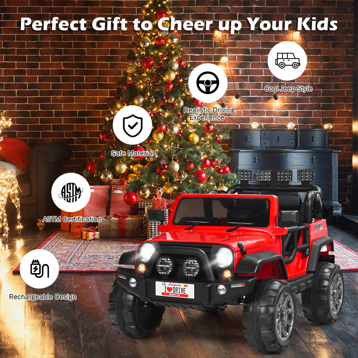 HoneyJoy 2 Seater Ride On Truck for Kids - 12V RC Electric Vehicle with Storage