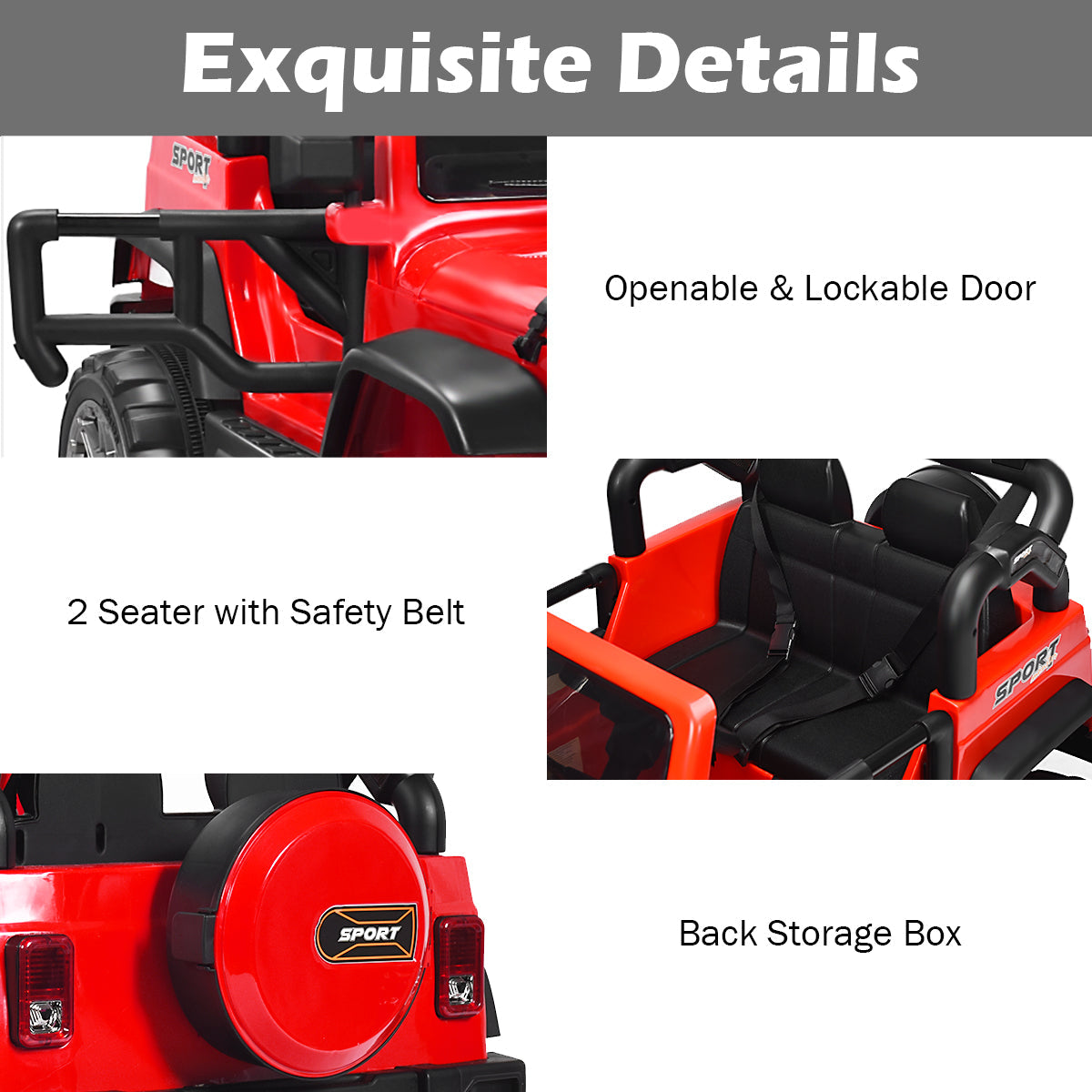 HoneyJoy 2 Seater Ride On Truck for Kids - 12V RC Electric Vehicle with Storage