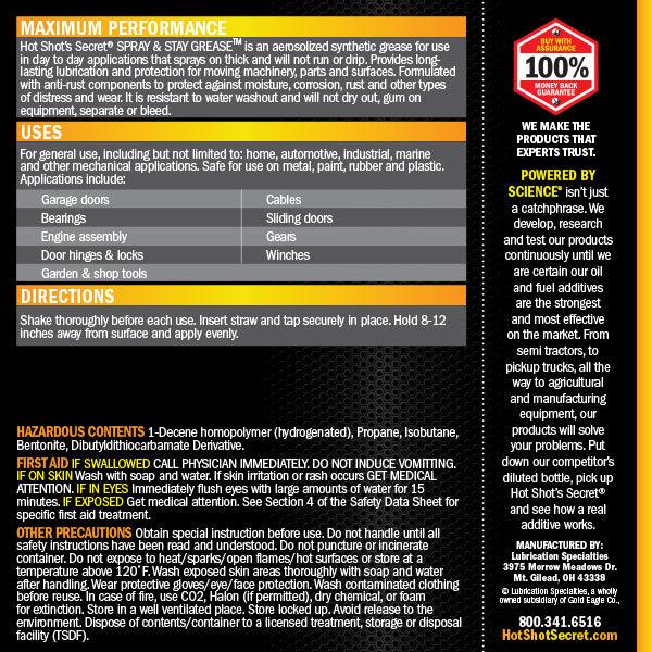 Hot Shots Secret Spray & Stay Grease Lubricant (HSSSAS9OZ)