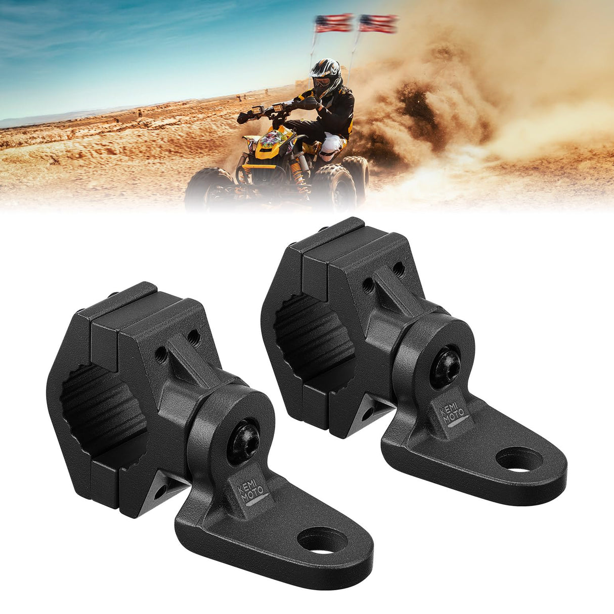 ATV/ UTV Whip Light / Flag Mounting Bracket for 7/8"-9/8" Handlebar Rack Bars