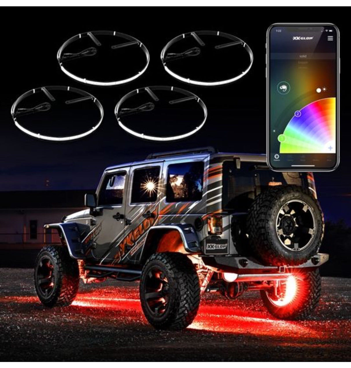 XK 4 pc 15” Wheel Ring Light Kit App Controlled Far From Stock - Meyer Distributing