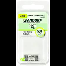 Jandorf Fast Acting 250 Volt 500 mAmp Fuse #60672 Jandorf