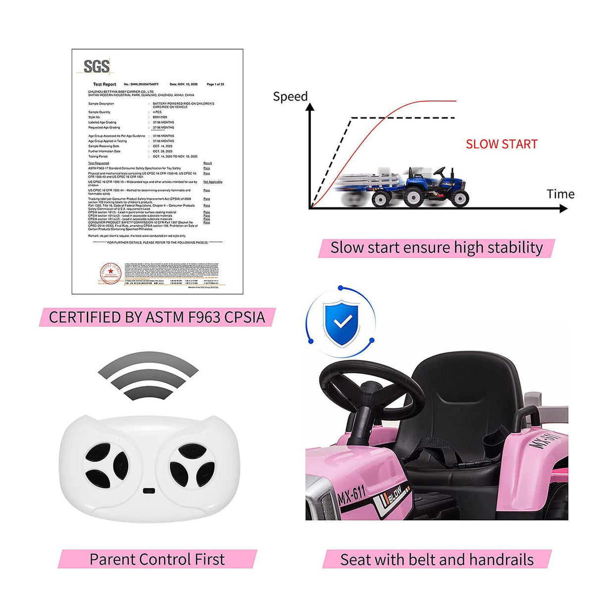 Interactive 12V Ride-On Tractor Trailer for Kids with Remote Control and MP3 Player