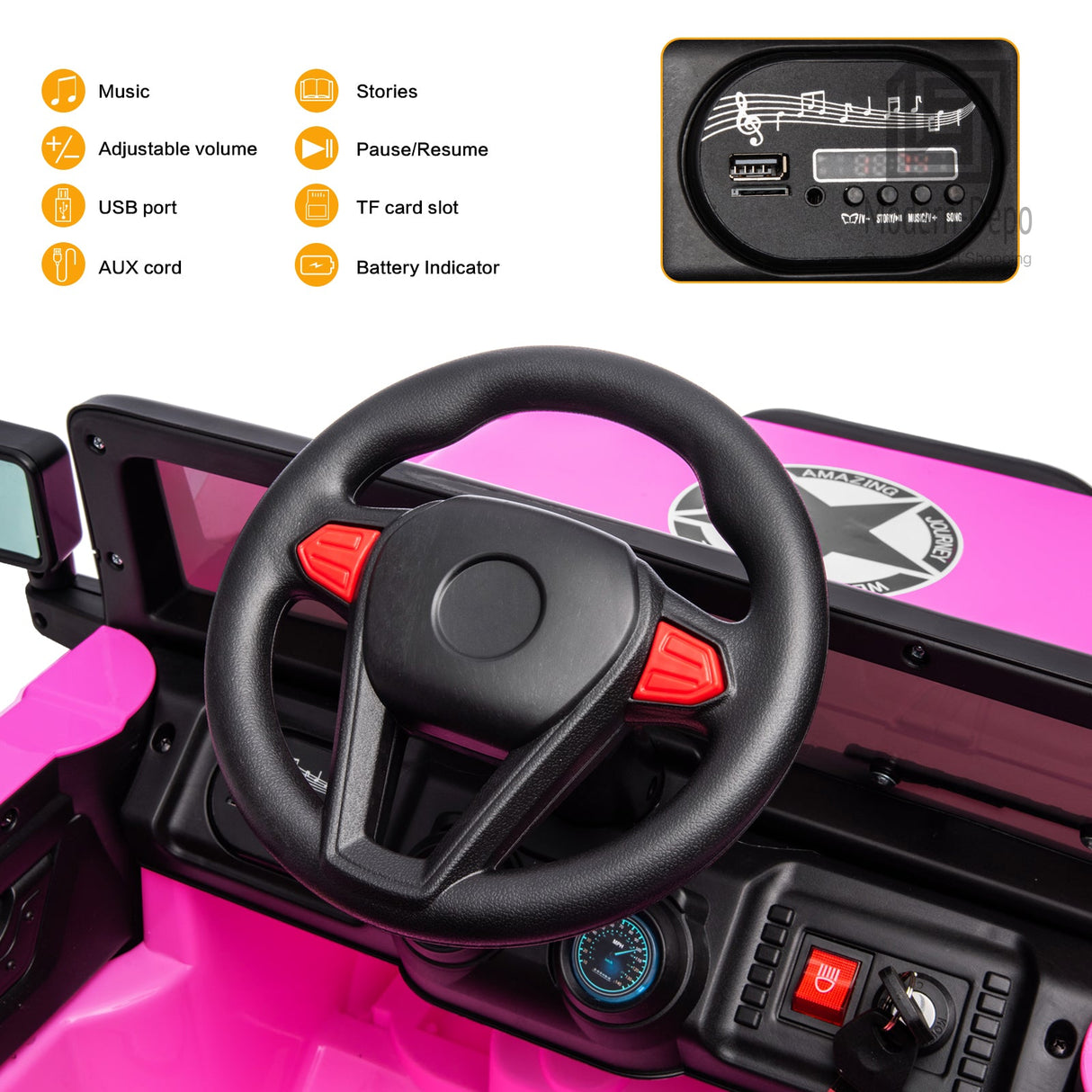 Jeep Kids Ride On Car with Parent Remote Control, Customizable Stickers, and LED Lights - 12V
