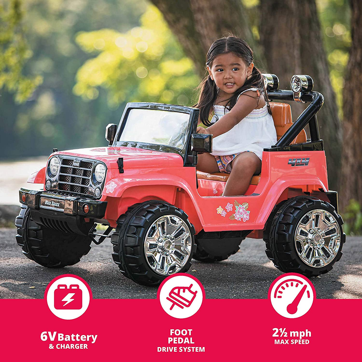 Kid Trax Beach Cruiser 4X4 Child Ride-On Car for Ages 3-5, Up to 60 lbs.