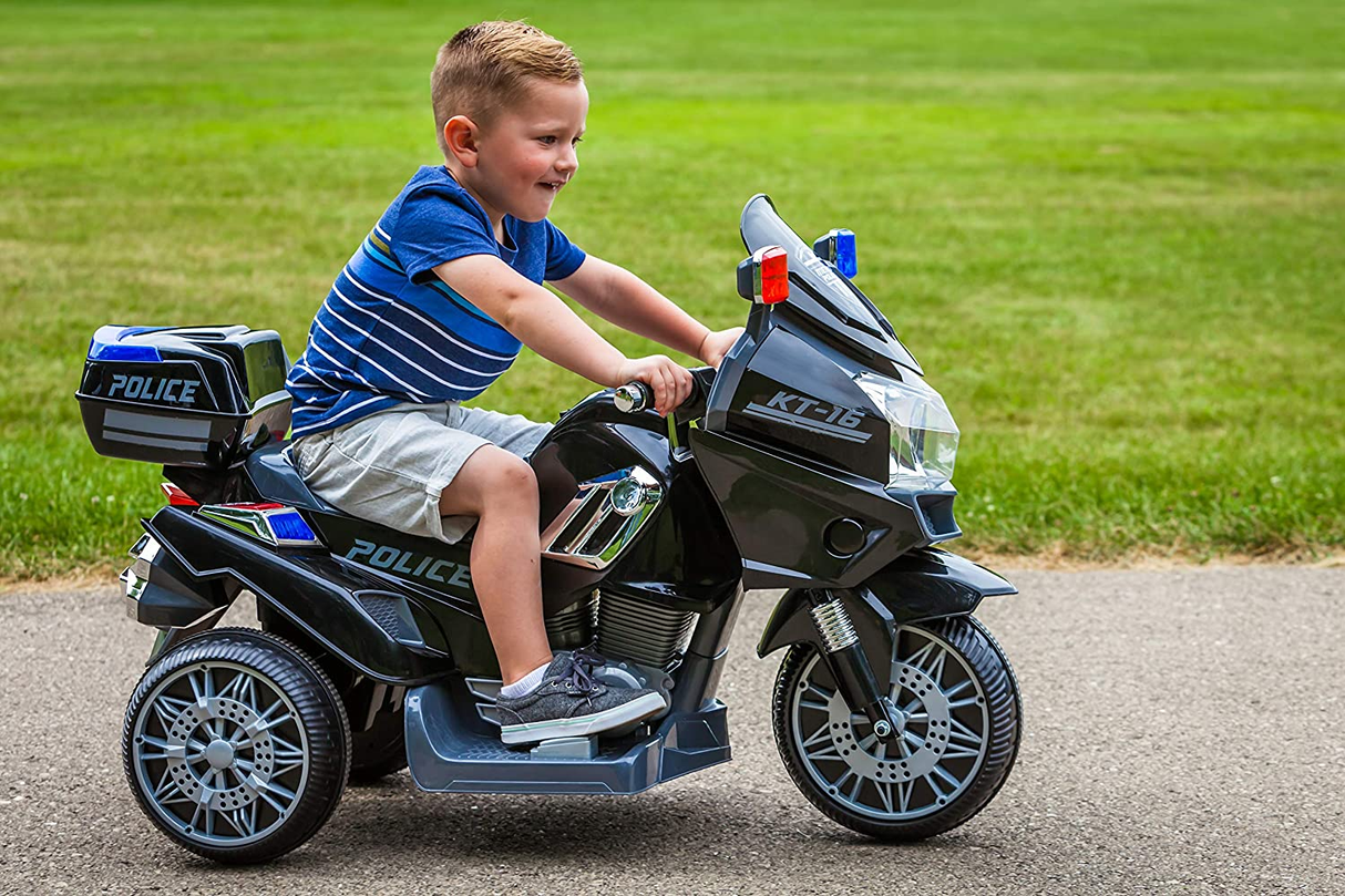 Kid Trax Police Rescue Motorcycle 6V Battery-Powered Ride-On Toy in Black