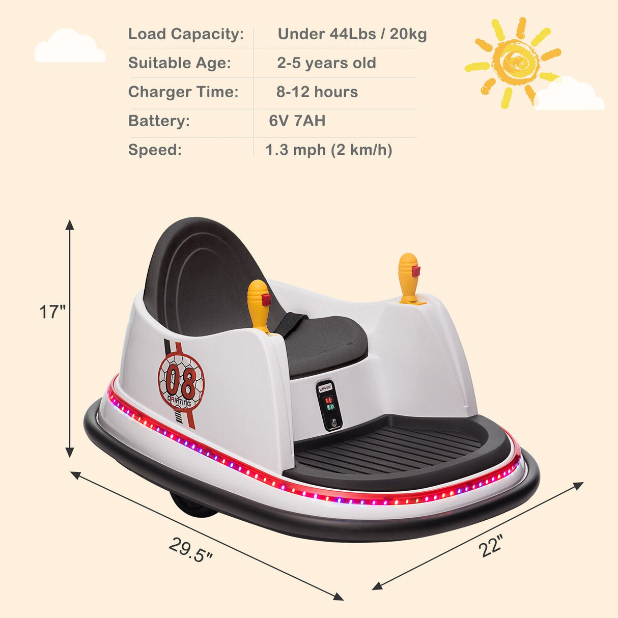 LEADZM 6V 7A.h Electric Bumper Car in White