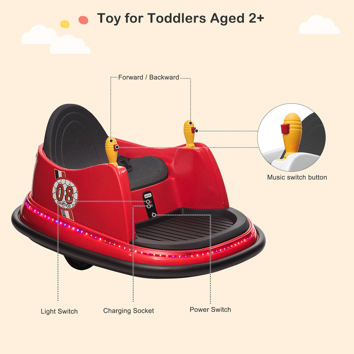 LEADZM 6V 7A.h Red Bumper Car - Exciting Ride for Kids!