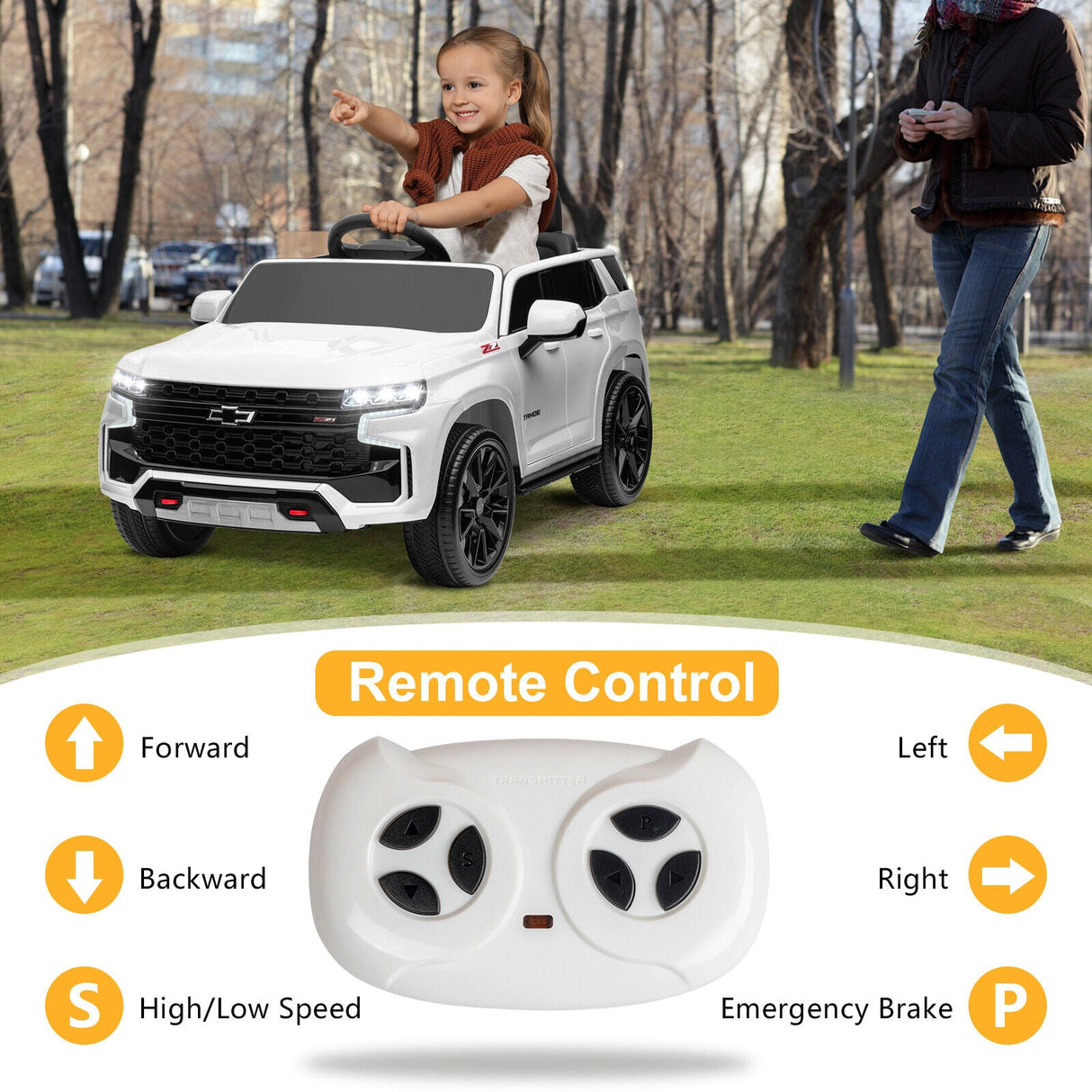Licensed Chevrolet Silverado GMC 12V Ride-On Car Truck for Kids - White