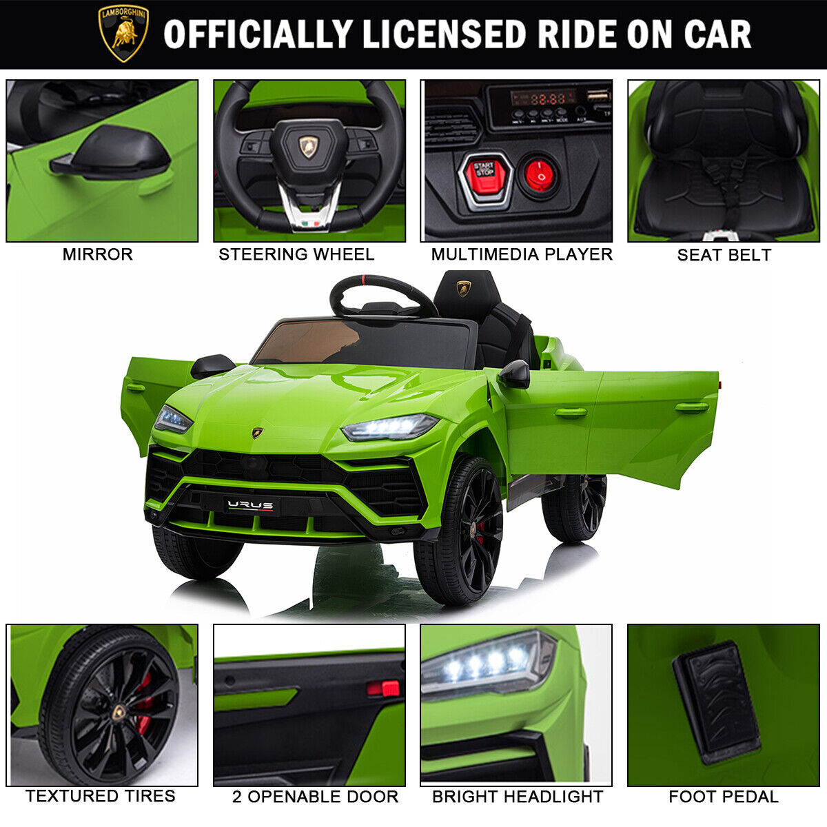 Licensed Lamborghini 12V Ride On Car with Remote Control and LED Headlights