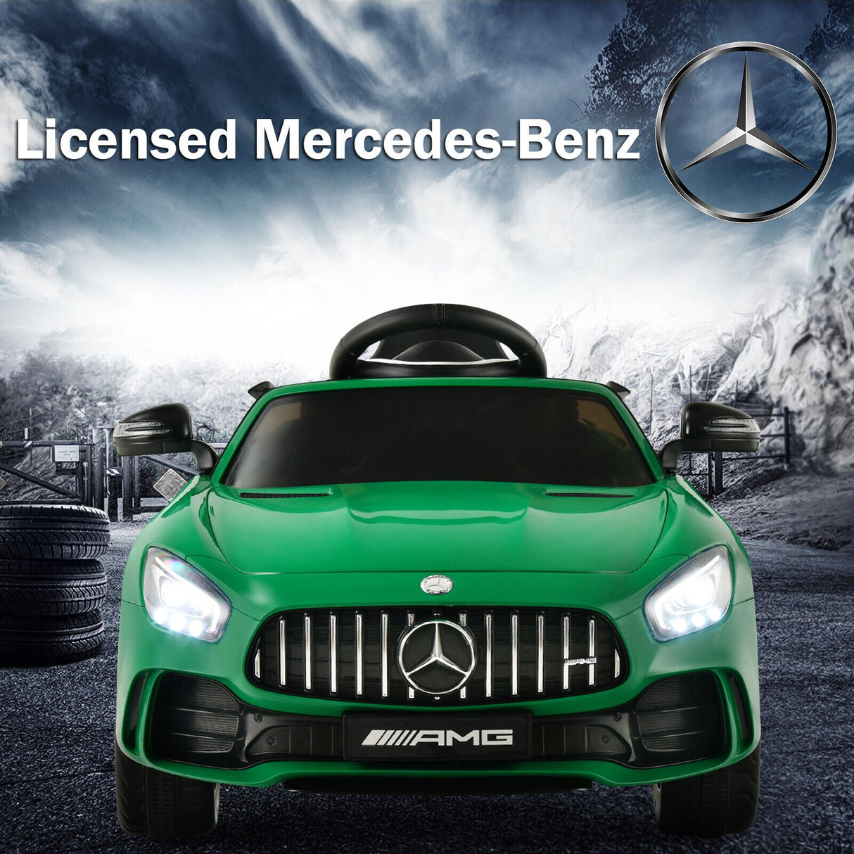 Licensed Mercedes Benz AMG GTR 12V Ride On Car with Remote Control & MP3 Player for Kids - Green