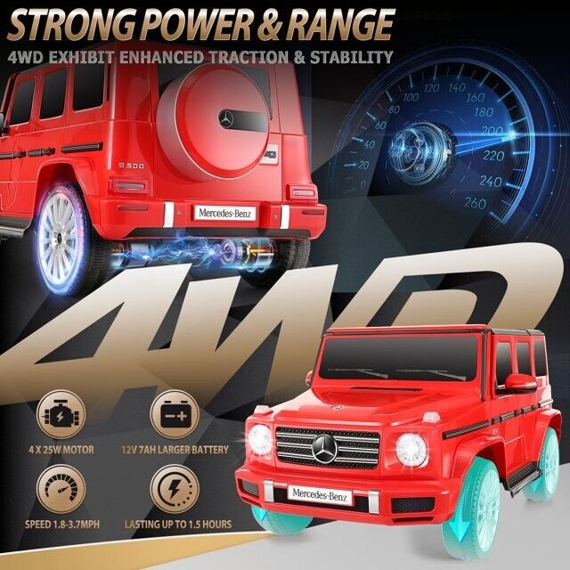 Licensed Mercedes-Benz G500 Kids Ride On Car with Remote Control and Music - 12V