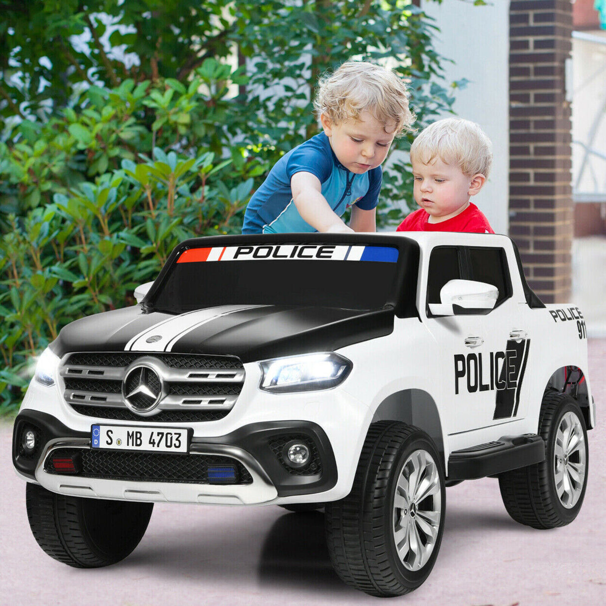 Licensed Mercedes Benz X Class 2-Seater Kids Ride On Police Car with Trunk - 12V RC Toy
