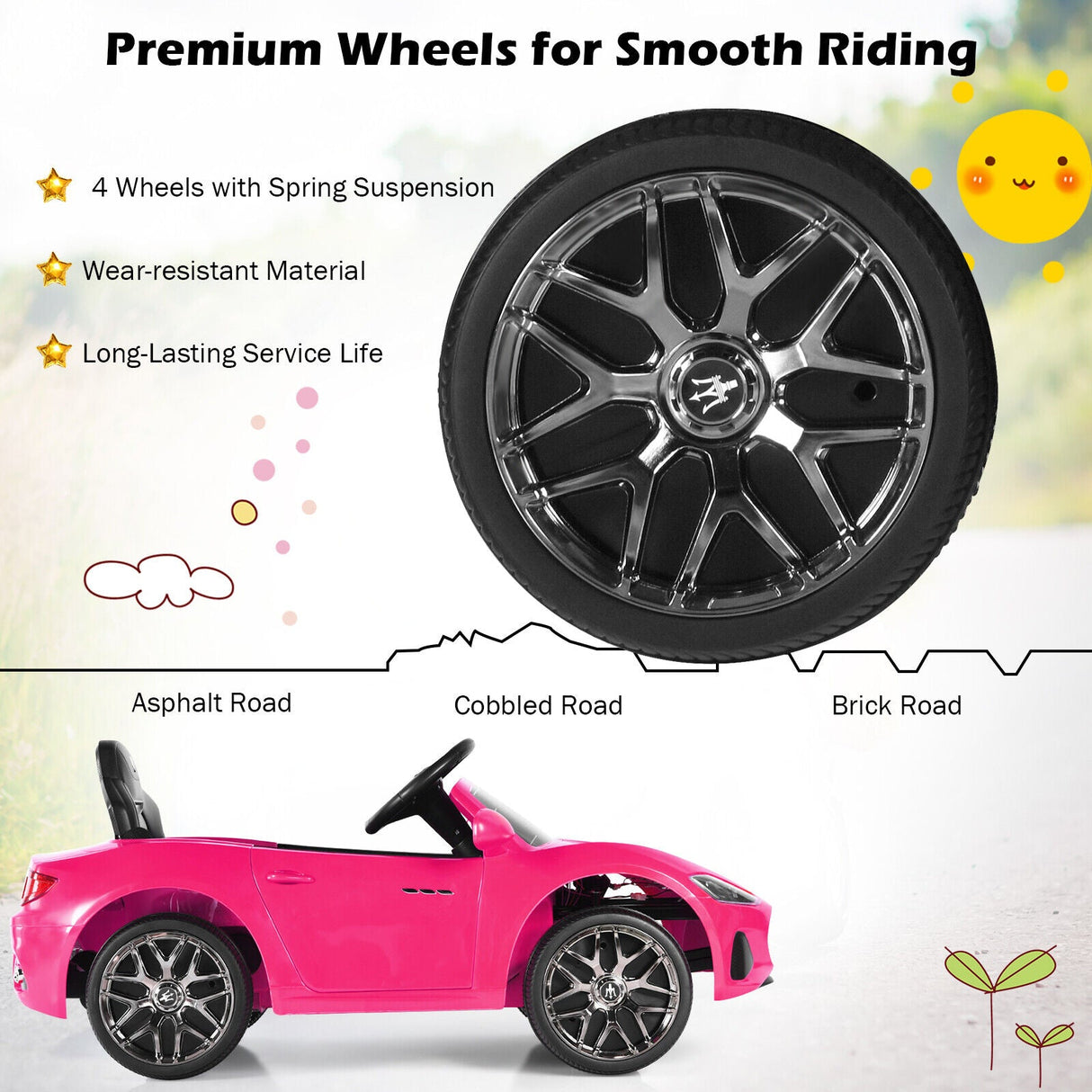 Licensed Pink Maserati GranCabrio Ride-On Car for Kids with Remote Control and Lights - 12V
