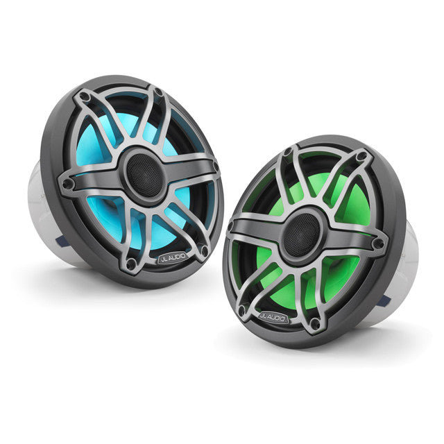 JL Audio M6-770X-S-GmTi 7.7" 250W Marine Coaxial Speakers-Gloss White Sports Grills (Pair)