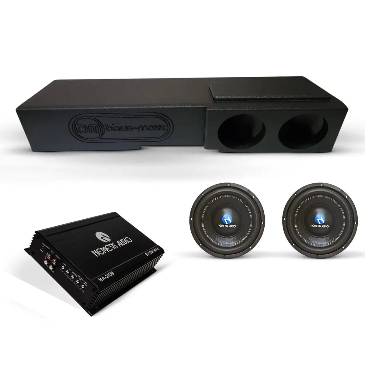 Nemesis Audio Bass Combo (2) NA8E v2 (1) NA-2KM & (1) Box Chevy 07-18 Crew Cab Box