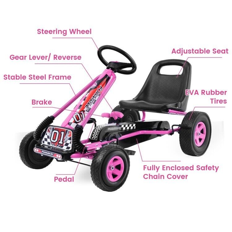 Pedal-Powered Kids Go Kart Racer Car Toy with 4 Wheels - Metal Construction for Endless Fun!