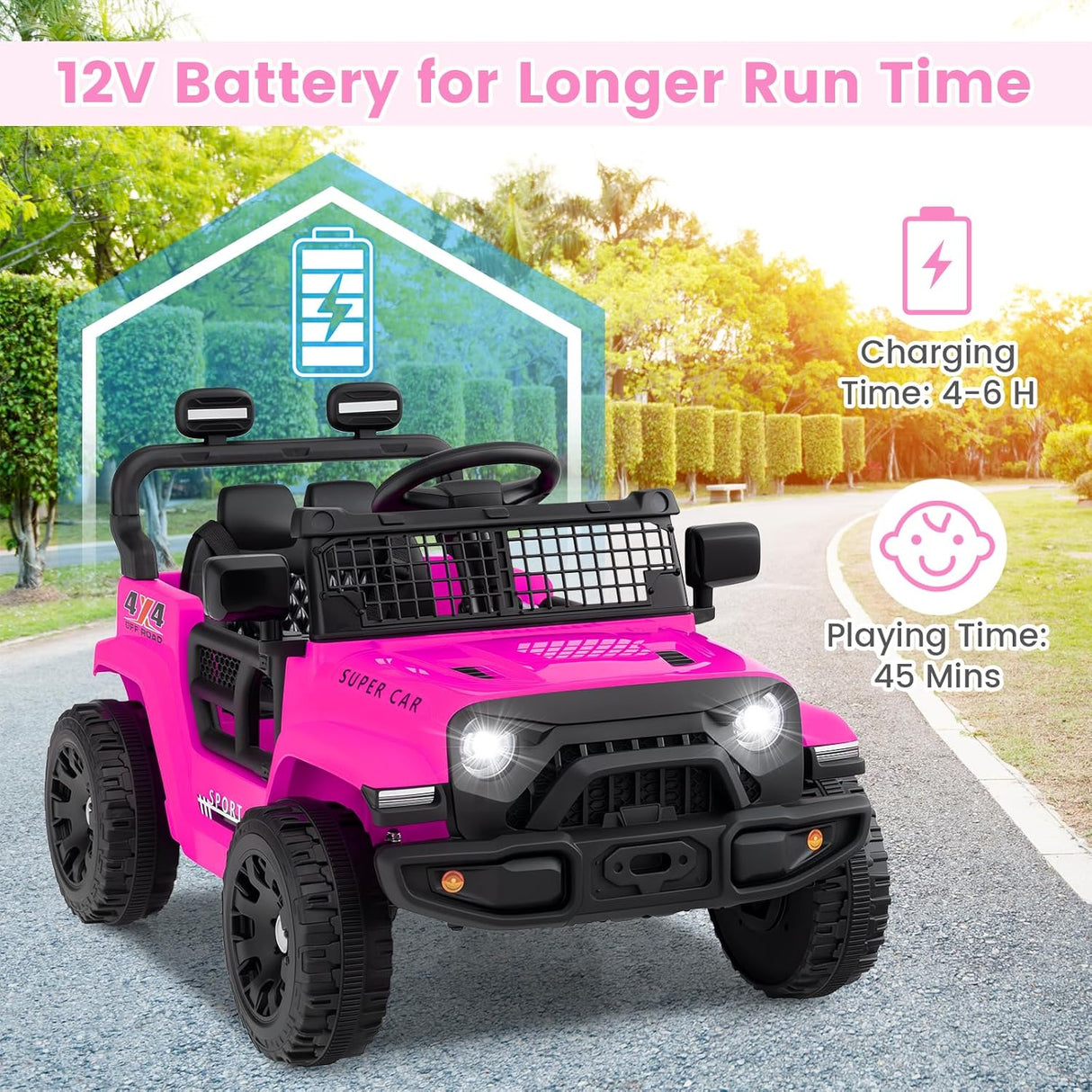 12V Electric Ride On Jeep Toy Car for Kids with Remote Control, USB, Bluetooth, and LED Lights MagicCars