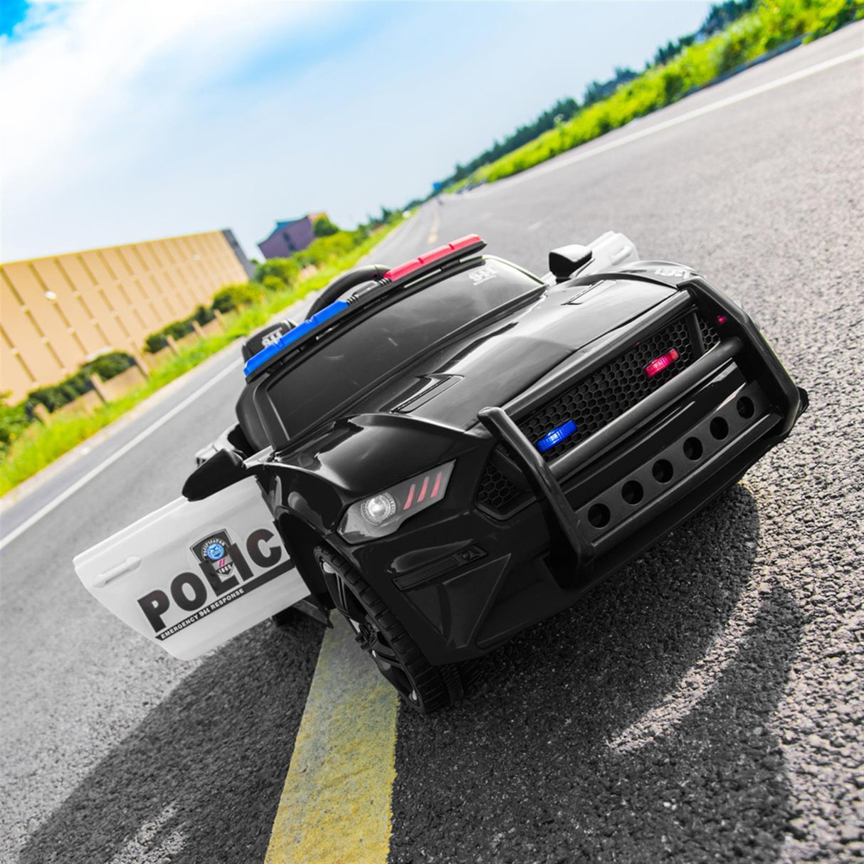 Police Sports Car 12V Ride On Toy with Remote Control and LED Lights - Perfect XMAS Gift for Kids