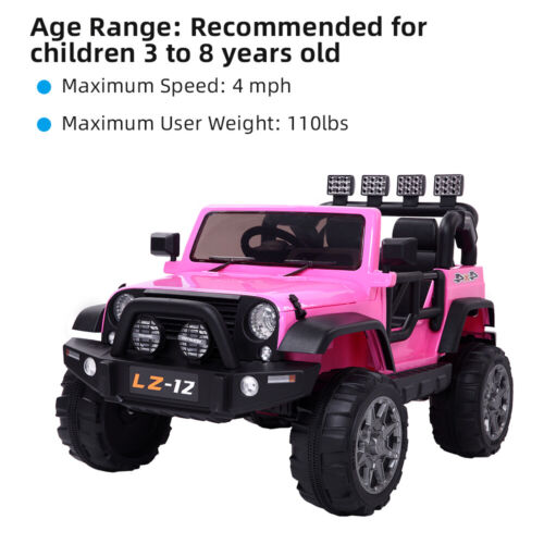 Premium 12V Pink Jeep Ride-On Toy with Remote Control for Kids - Rechargeable Battery, 4 mph Speed
