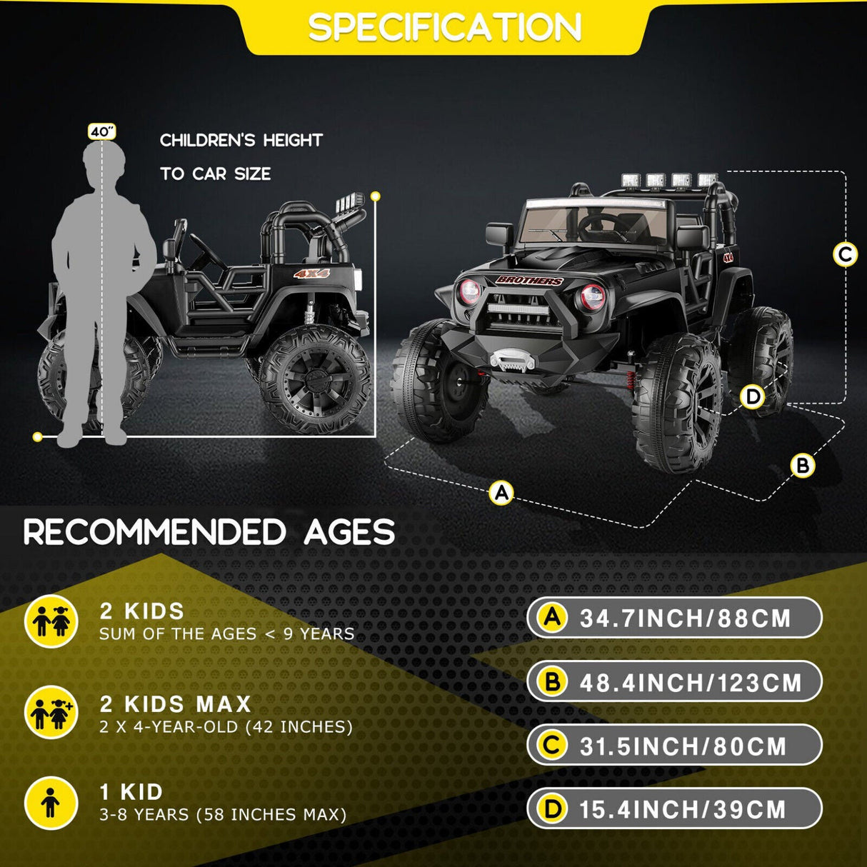 Premium 24V 2-Seater Kids Ride on Car Truck with Remote Control and LED Lights - 3 Speed Options