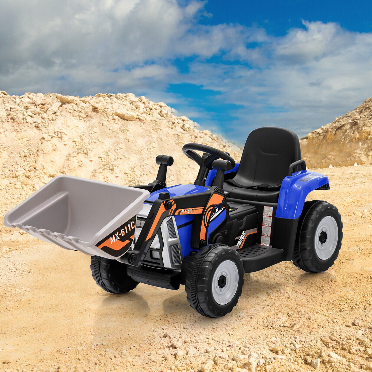 RC Electric Excavator Ride-On Toy Tractor for Kids with 2.4GHz Remote Control - 12V