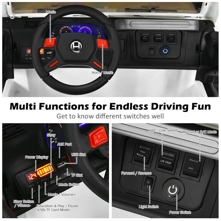 Red 2-Seater Ride on Car Truck with Remote Control, LED Lights, Storage, and USB Port for Kids