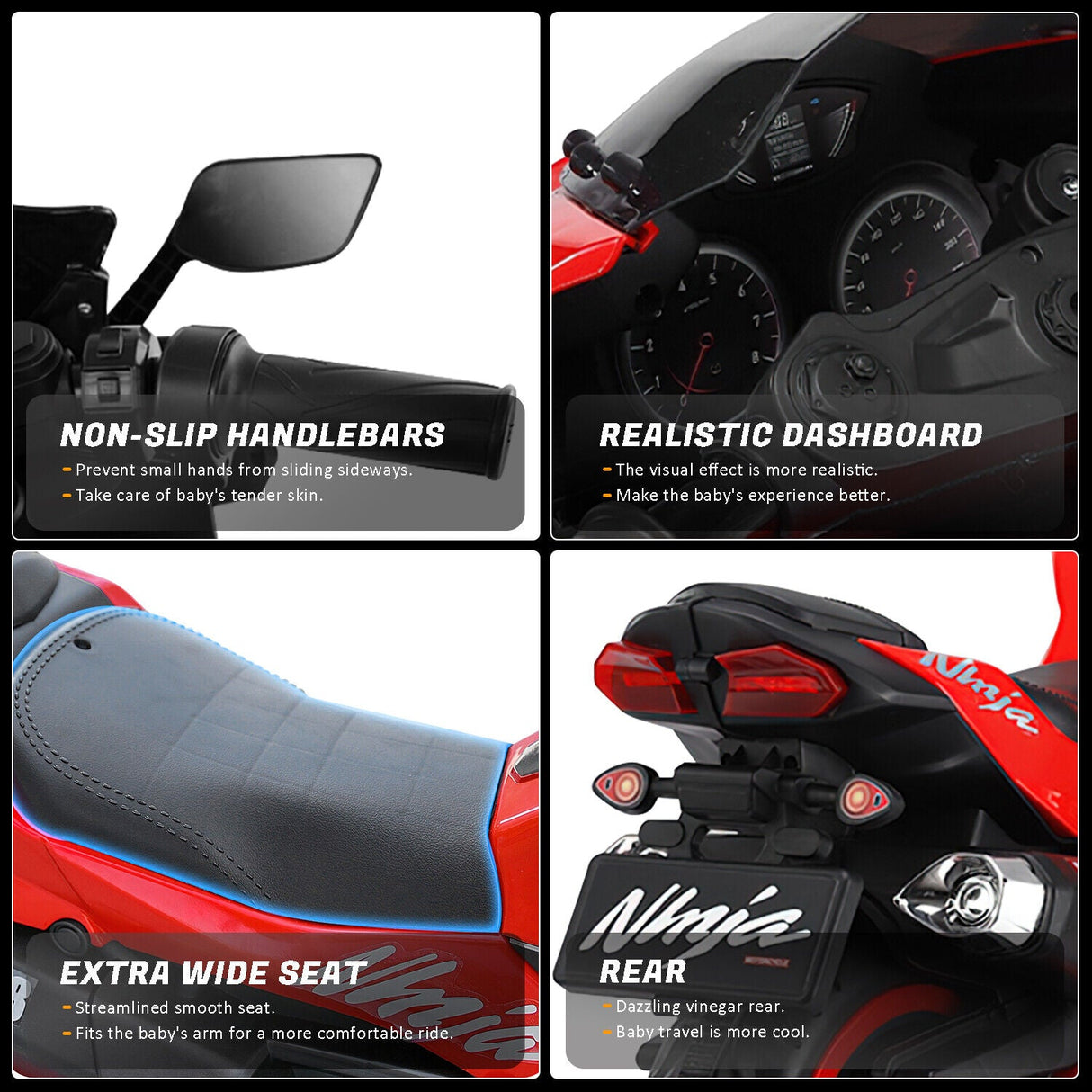 Red 3-Wheel Electric Motorcycle for Kids with Rechargeable 12V Battery
