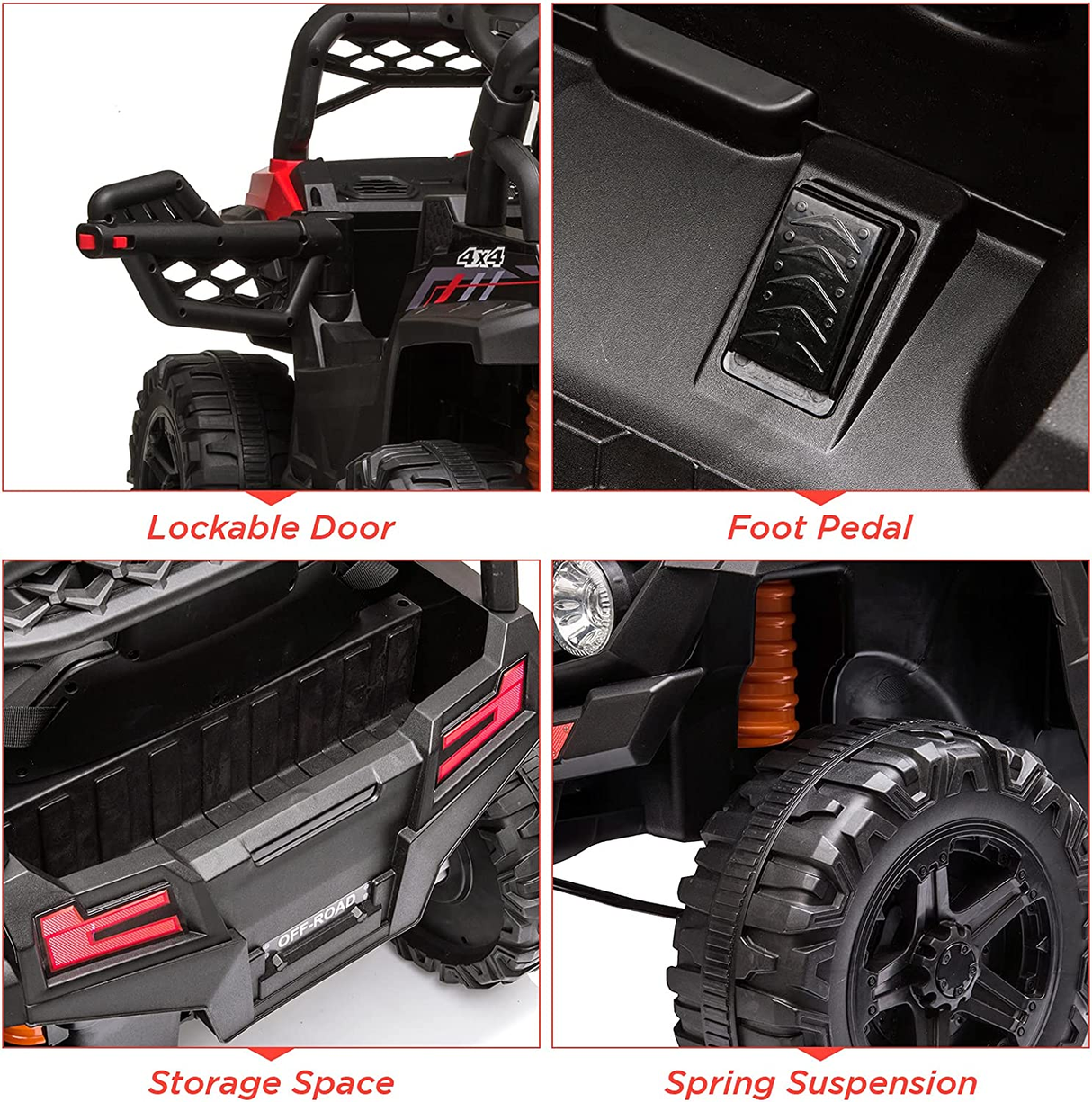 Remote Control Ride-On Truck for Kids with Spring Suspension and LED Lights - 12V