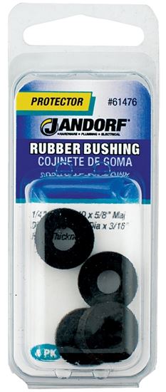 Jandorf Conduit Bushing, 1/4 in ID, 1/4 in Dia Cable, Rubber, Black, 3/16 in Thick Panel 4pk #61476 Jandorf