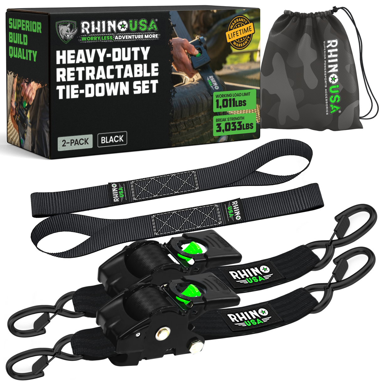 2" x 10' Retractable Ratchet Straps