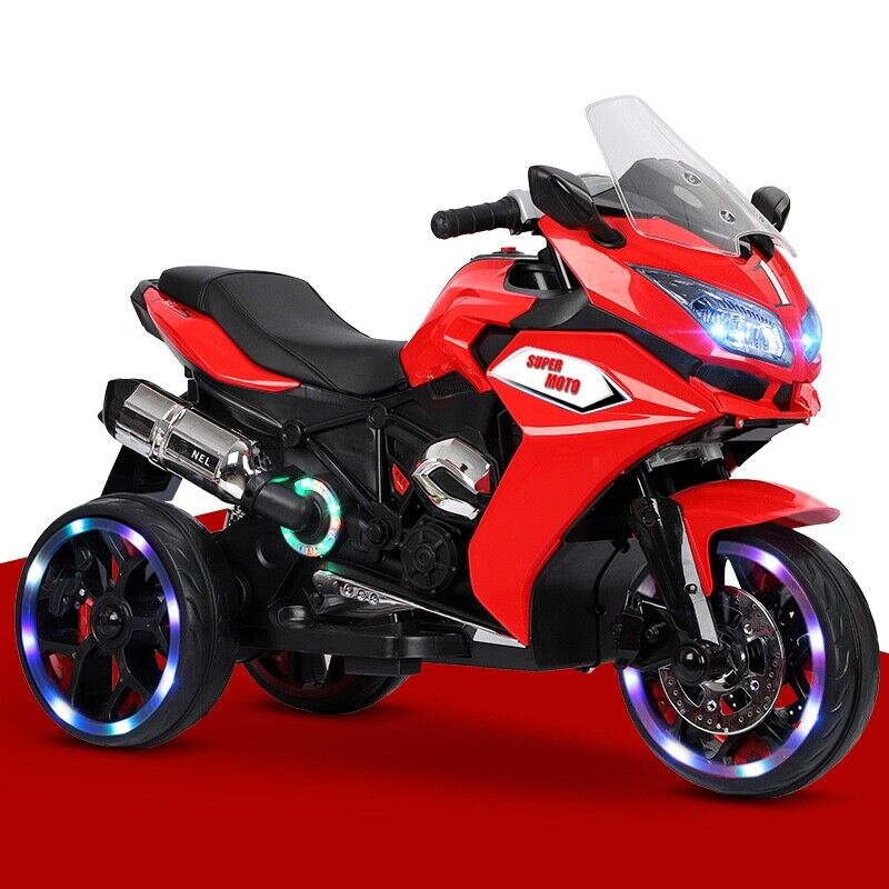 Rev Up the Fun with the TAMCO Kids Electric Ride-On Motorcycle - 12V with Three Light-Up Wheels!