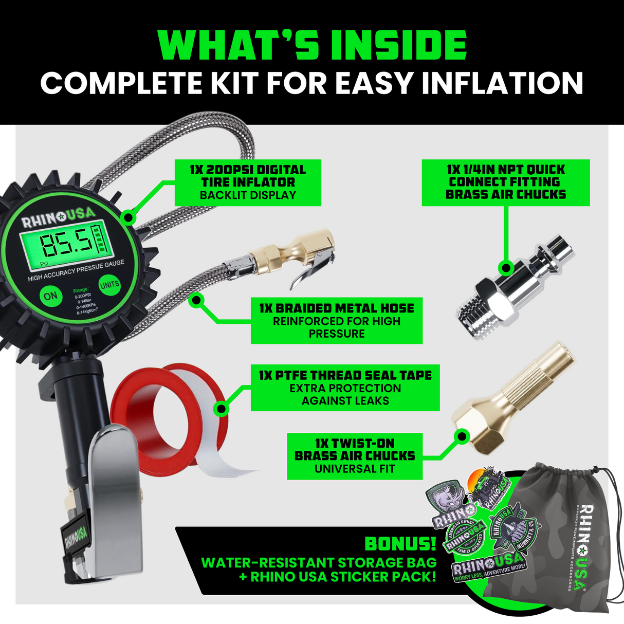 200 PSI Tire Inflator Gauge