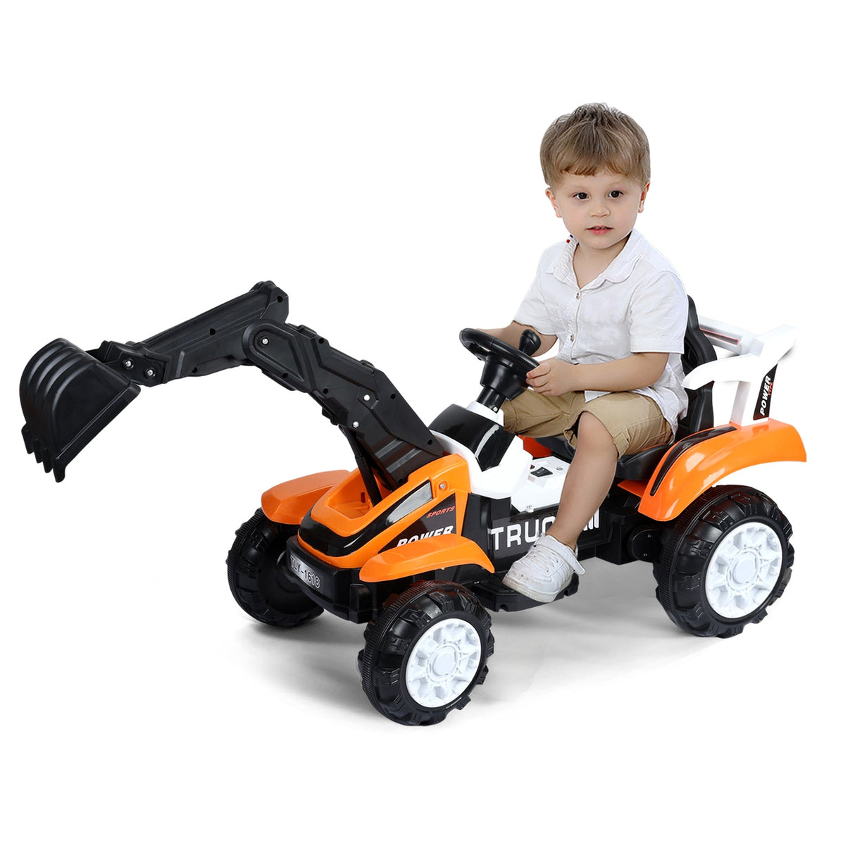 Battery-Powered Ride-On Excavator with Motorized Arm and Forward/Backward Movement