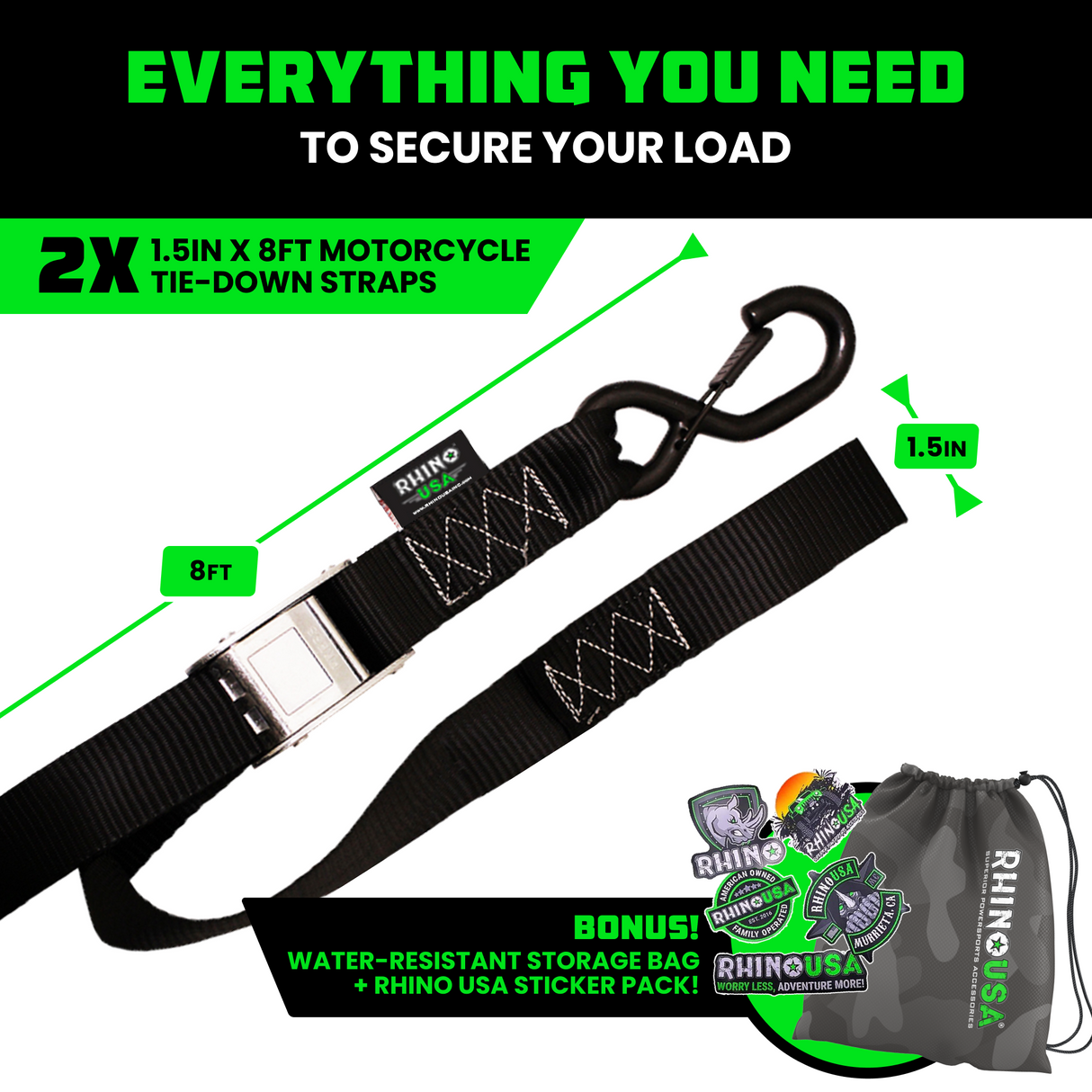 1.5" x 8' Cambuckle Tie-Down Straps (2-Pack)