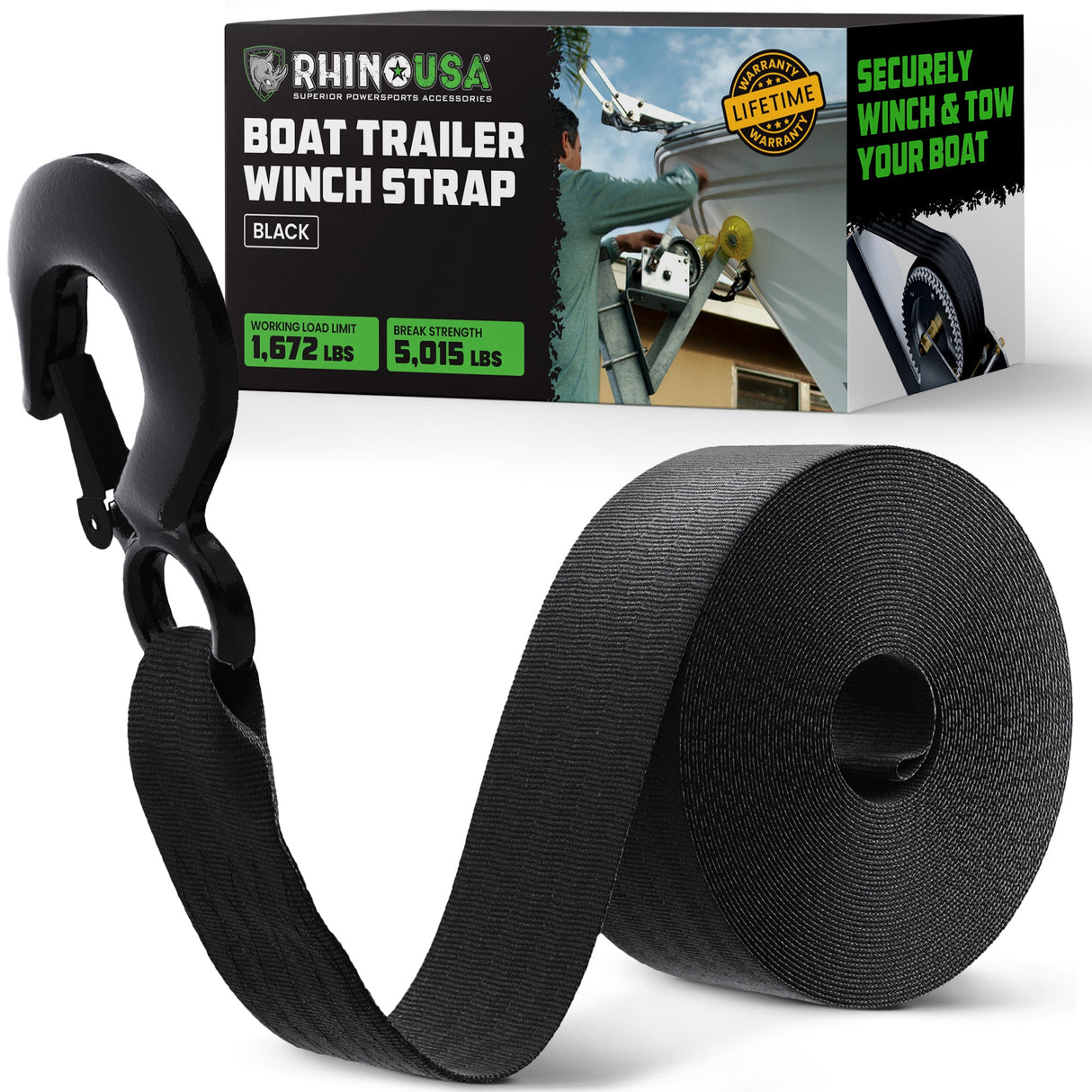 2" x 20' Boat Winch Strap w/ Hook