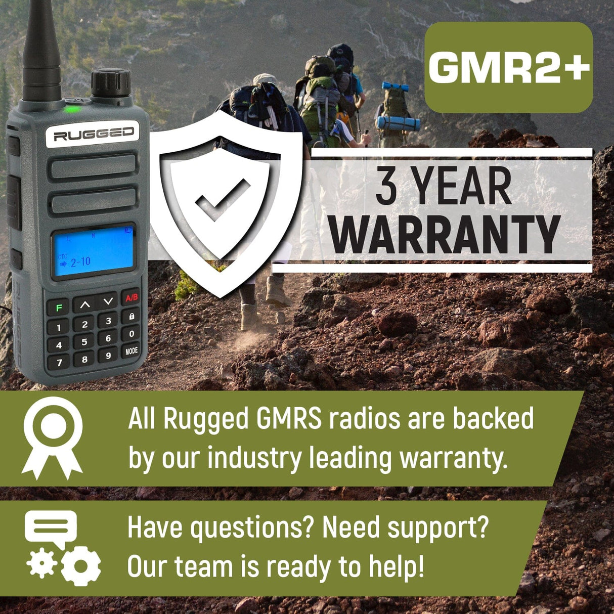 Rugged GMR2 PLUS - GMRS and FRS Two Way Handheld Radio with Hand Mic