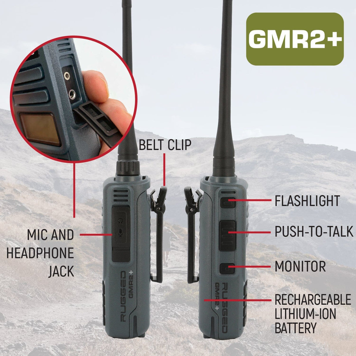 GMRS and FRS Handheld Radio - Model GMR2-PLUS - Grey - CLEARANCE