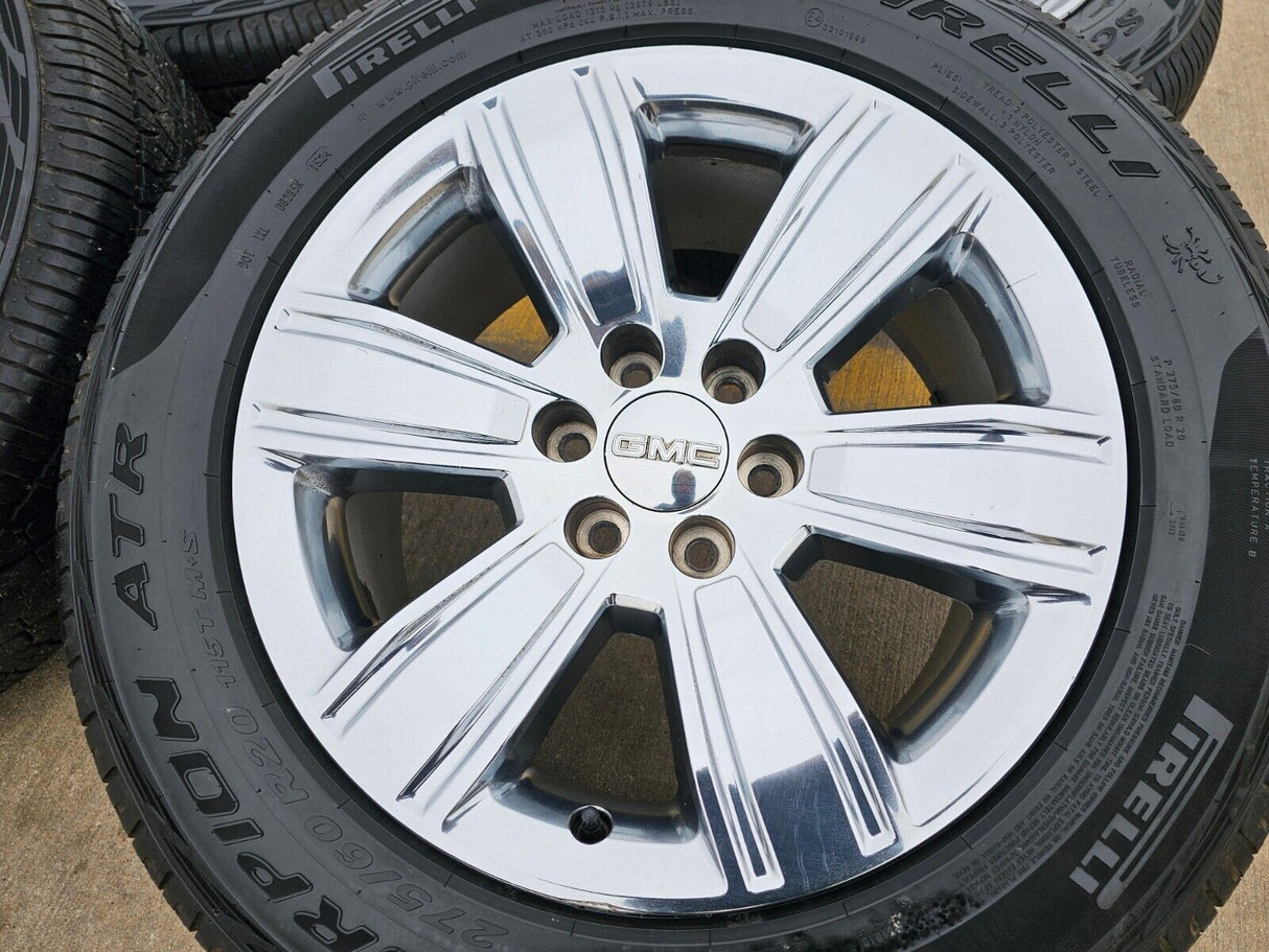 20" GMC Sierra Yukon DENALI OEM wheels rims 5752 chrome tires PIRELLI A/T Texas Truck Tire
