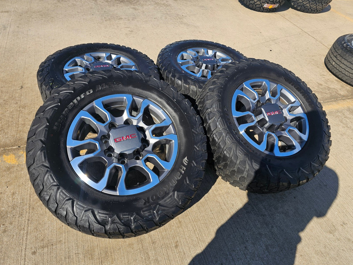 18" GMC Sierra AT4X Chevy Silverado 2500 3500 OEM 5949 wheels rims HANKOOK M/T2 Texas Truck Tire