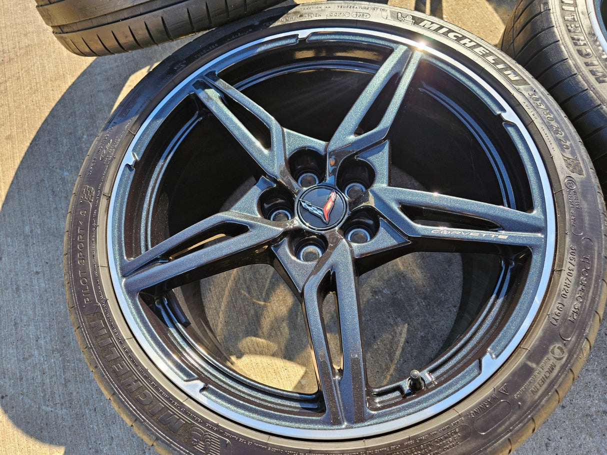 19" + 20" Chevy Corvette C8 OEM 14007 14008 wheels rims MICHELIN Texas Truck Tire
