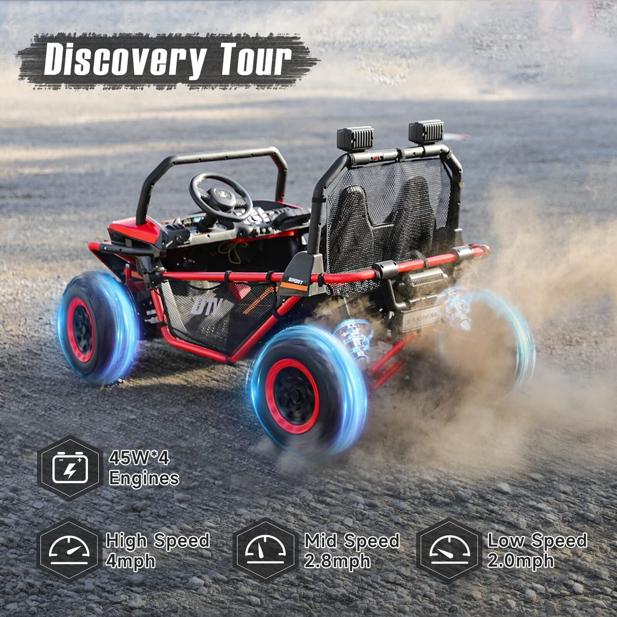 ELEMARA 2 Seater Kids' Ride-on Car, 12V Battery-Powered Off-Road UTV Toy, 4 Wheel Drive