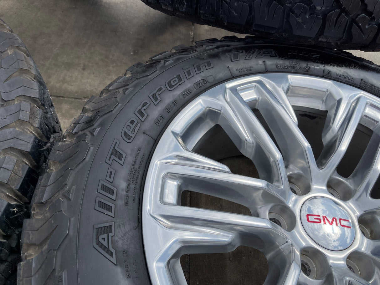 20" GMC Yukon Sierra Tahoe Silverado OEM 2120 14024 wheels rims BFG KO2 A/T 33" Texas Truck Tire