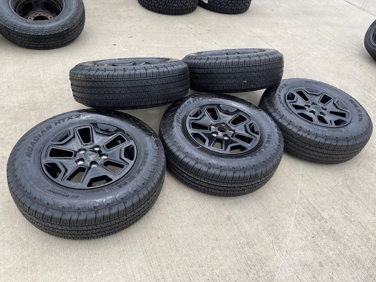 17" Jeep Wrangler Gladiator OEM wheels rims 9118 black tires NEW Texas Truck Tire