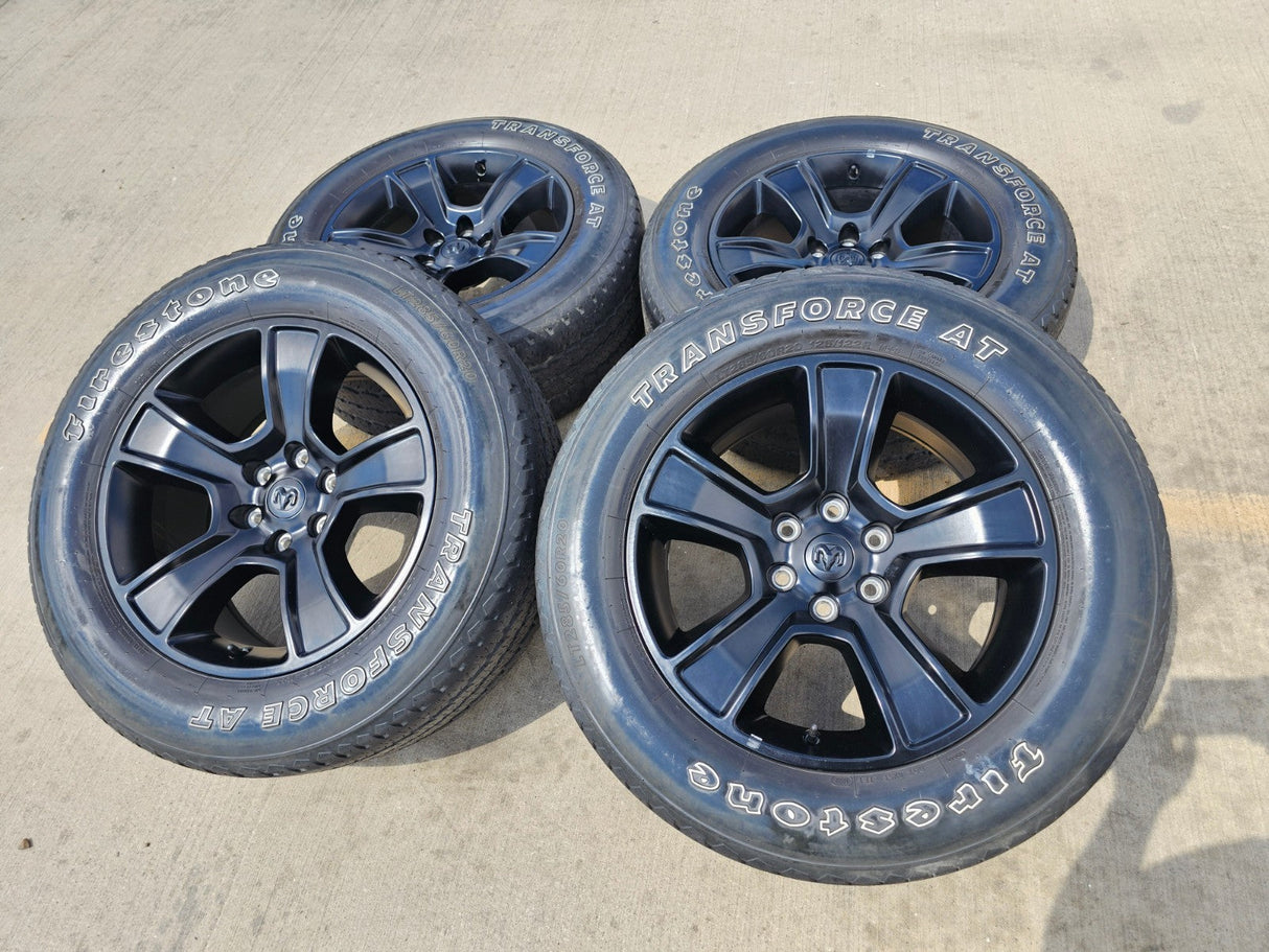 20" Dodge Ram 1500 OEM LIMITED Black 2676 2723 wheels rims FIRESTONE A/T Texas Truck Tire